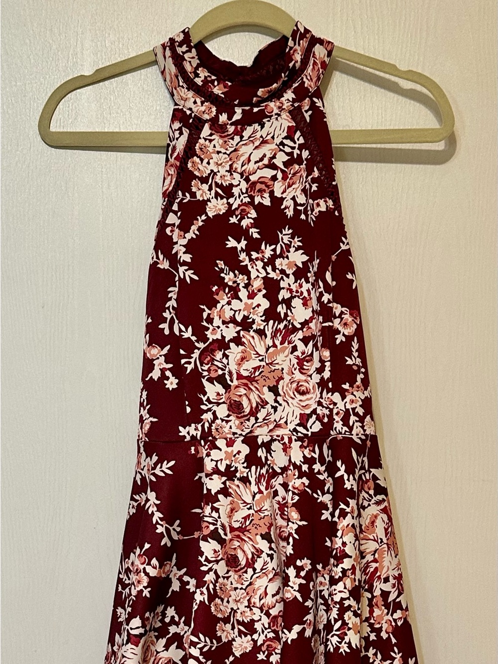 B Darlin Burgundy Floral Maxi Skirt with Blush Accents